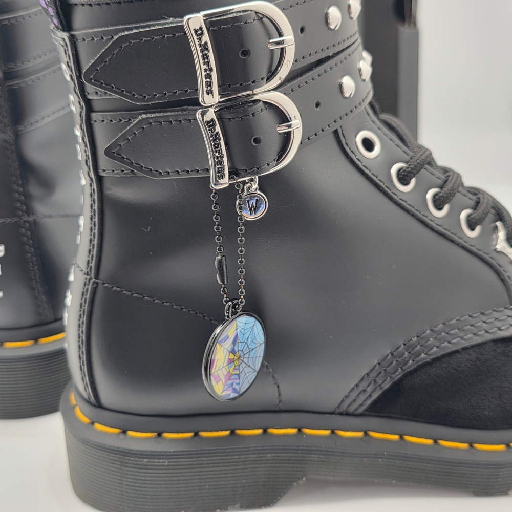Dr. Martens 1460 Wednesday Addams Boots Womens 7 Mens 6 Black Velvet Buckle Stud - Picture 8 of 16